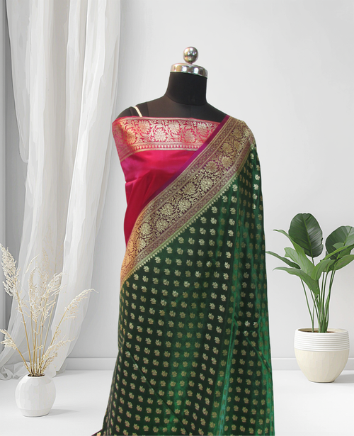 banarasi silk zari saree Bottle Green