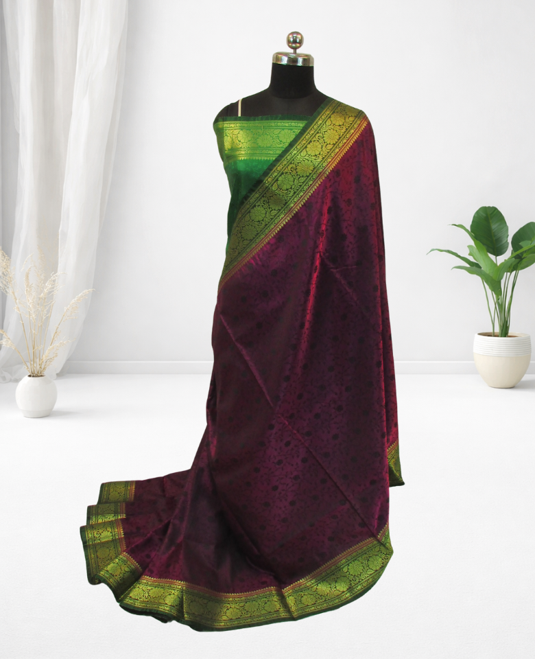 banarasi silk saree Dark Purple