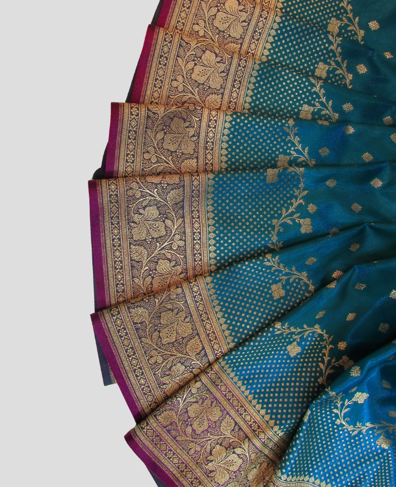 banarasi silk saree zari work Firozi