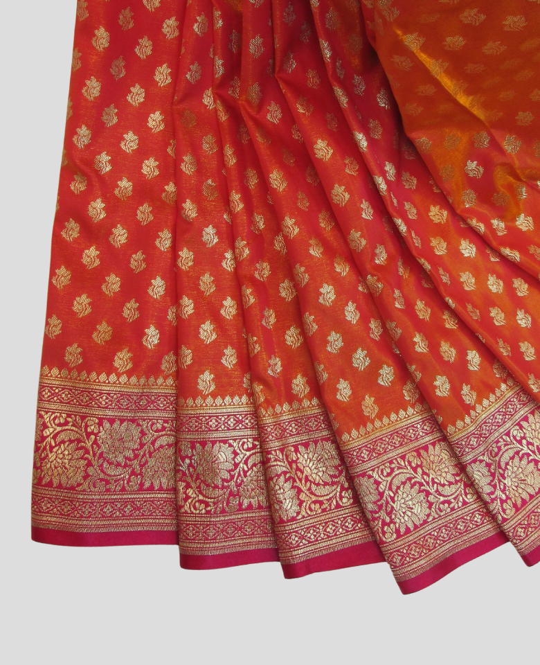 banarasi silk zari saree Orange Dual Tone