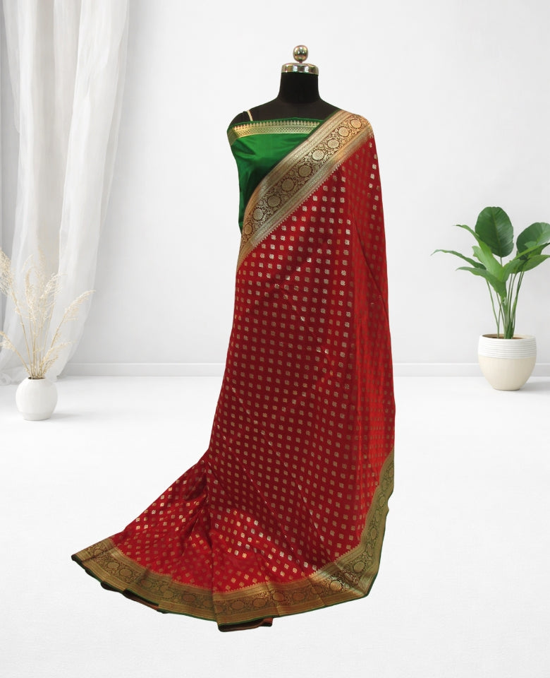 banarasi silk zari saree Red